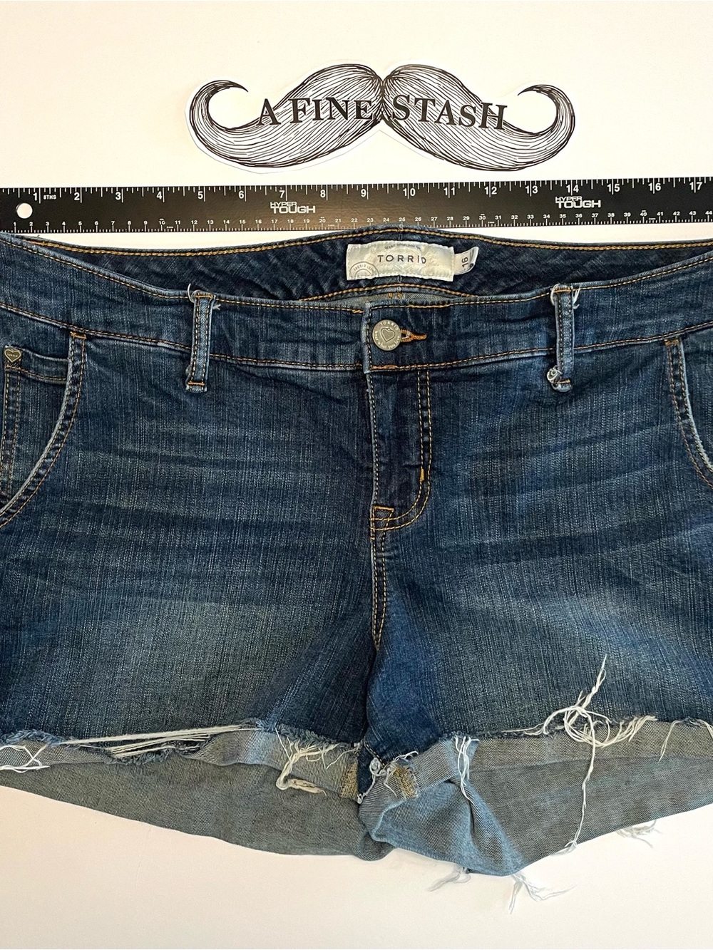 torrid Dark Blue Frayed Hem Denim Shorts